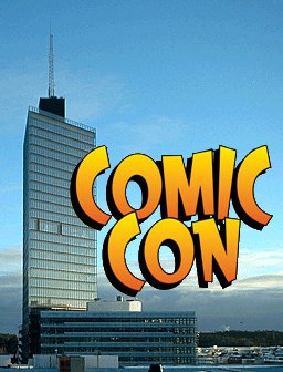 Bakgrundsbild via: http://en.wikipedia.org/wiki/File:Kista_Science_Tower.gif - Logotypen i förgrunden är baserad på MCM Comic Cons logotyp. Bilden är ett kollage gjort för den här artikeln och är inte officiellt associerad med Kistamässan eller MCM Comic Con.